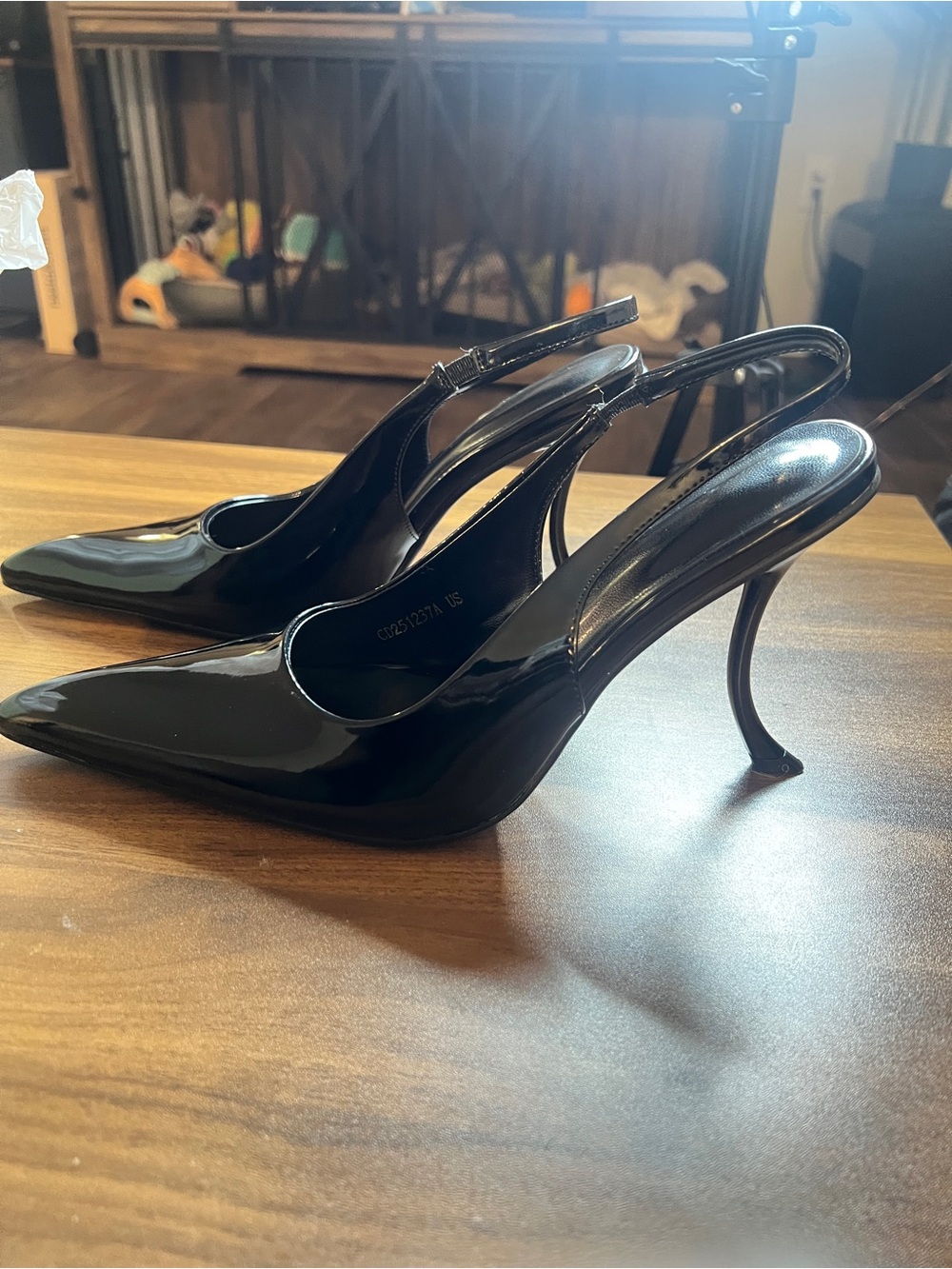 Black Patent Slingback Pointed-Toe Heels
